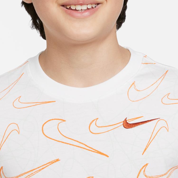 Nike Футболка с коротким рукавом и круглым вырезом с логотипом, детские топы белого цвета DO1815-100