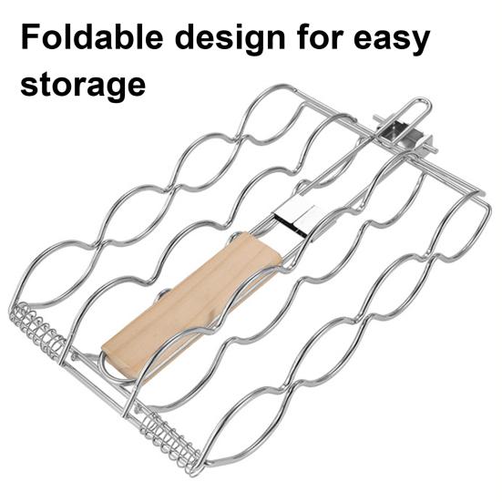 Корзина для гриля из кукурузы с деревянной ручкой, складные корзины для гриля из нержавеющей стали, стойка для барбекю на открытом воздухе для рыбы, креветок, овощей
