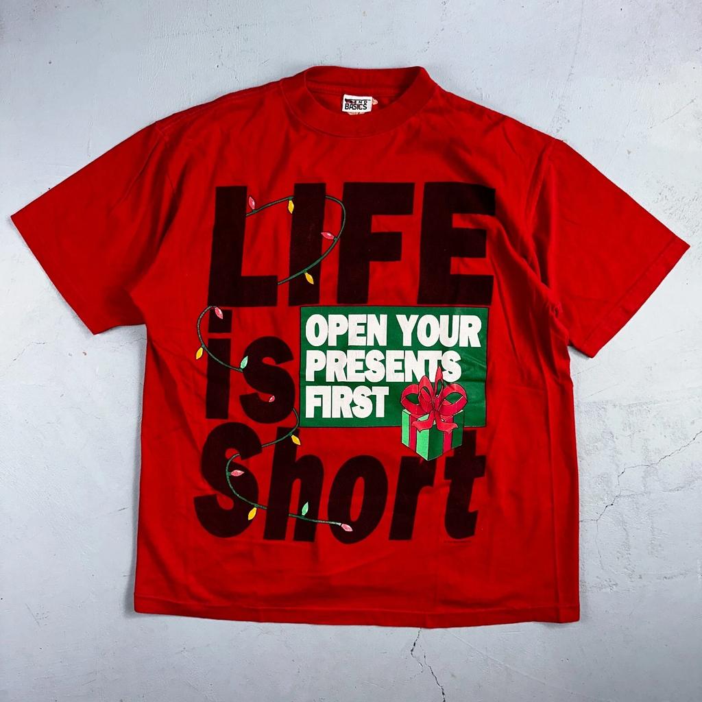 Christmas Life Is Short Presents VTG T Shirt 90s Single Stitch Red Funny Joke