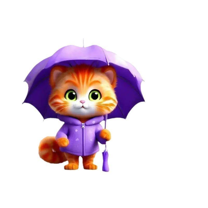 Umbrella Holding Cute Cat Pattern Acrylic Pendant For Car Accessories Decor