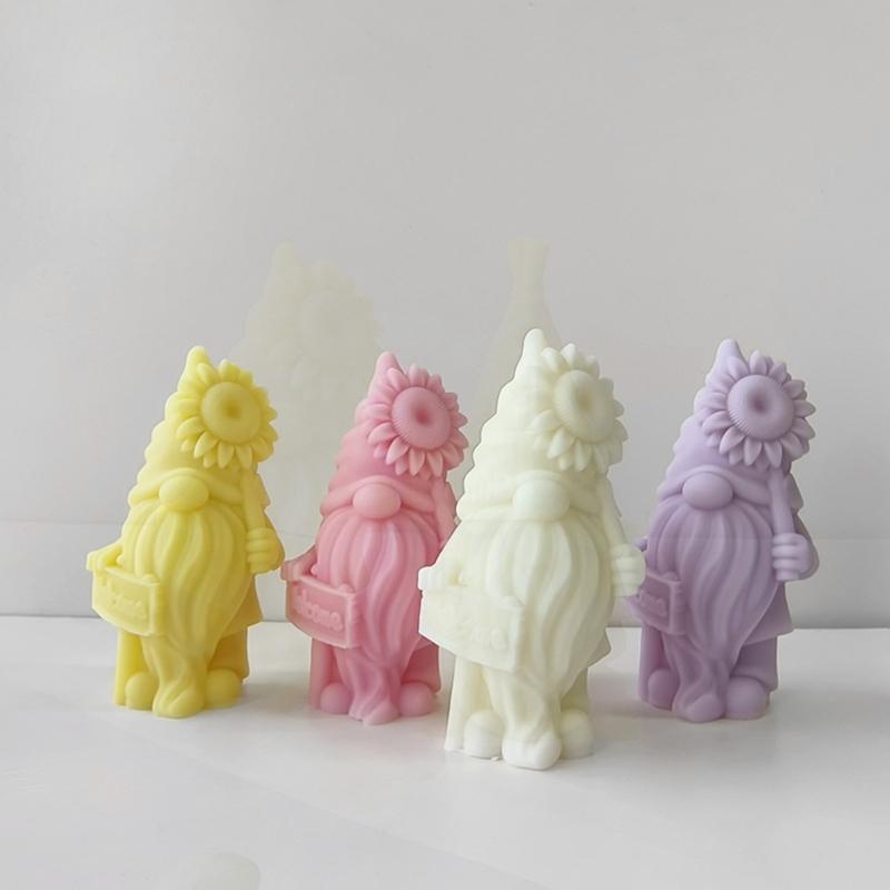 4Pcs Dwarf Santa Decoration 3D Candle Moulds  Candle Epoxy Mold Handmade   Wax Soap Molds for Decorations