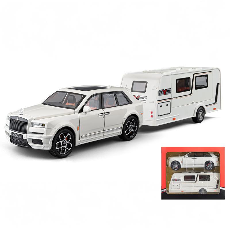 1/20 Scale Rolls Royce Cullinan Trailer RV Camping Van Diecast Model Alloy Metal Car Sound & Light Pull Back Home Display Ornament Boy