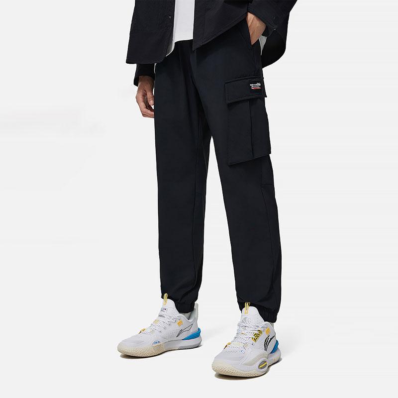Li-Ning Wade Series Solid Color Tapered Multi-Pocket Woven Knit Sports Pants Men Pants Black AYKU013-1