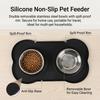 Pet Double Bowl Mat Silicone Anti-Slip Anti-Spill Stainless Steel Food Bowls Bone Shape