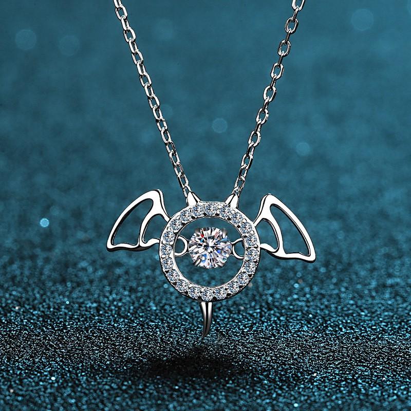 Sterling Bat Pendant Necklace Women Dainty Moissanite Cross Chain Choker Minimalist Fashion Jewelry