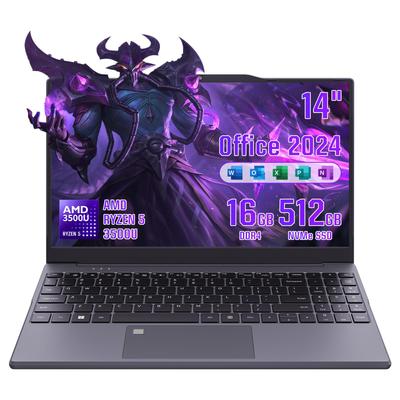 Ноутбук AMD Ryzen 5 с Office 2024 быстрее, чем легкий и тихий FHD 16 ГБ NVMe 2 МП отпечатком пальца Bluetooth и Windows 11 Pro R5 16 ГБ 14-дюймовый