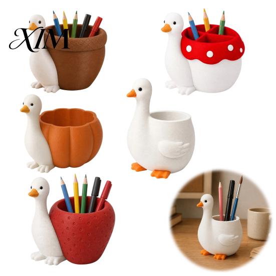 Desktop Storage Container Cute Goose Pen Holder, Large Capacity Compact Size Container, 3D Student Desk Organizer Print PLA Stationery for Pens Paper