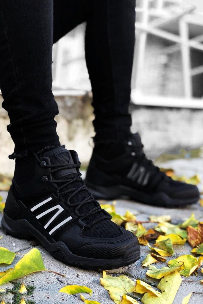 Men's Fashion Faux Leather Flat Heeled Booties Black White Outdoor Trekking Sports Boots Shoes