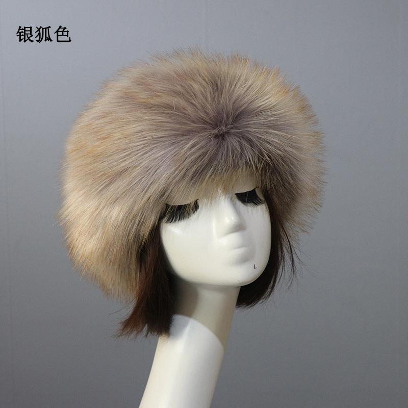 Autumn and winter imitation fur thickened hat, no empty top hat, warm hat ring, headgear, women's made fox fur brimless hat