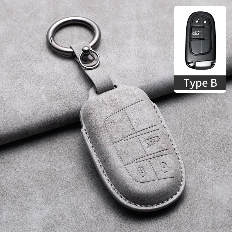 Leather Car Key Case Cover Shell For Jeep Chrysler 300 200 Dodge Charger Grand Cherokee Wrangler Compass Renegade For Fiat 500X