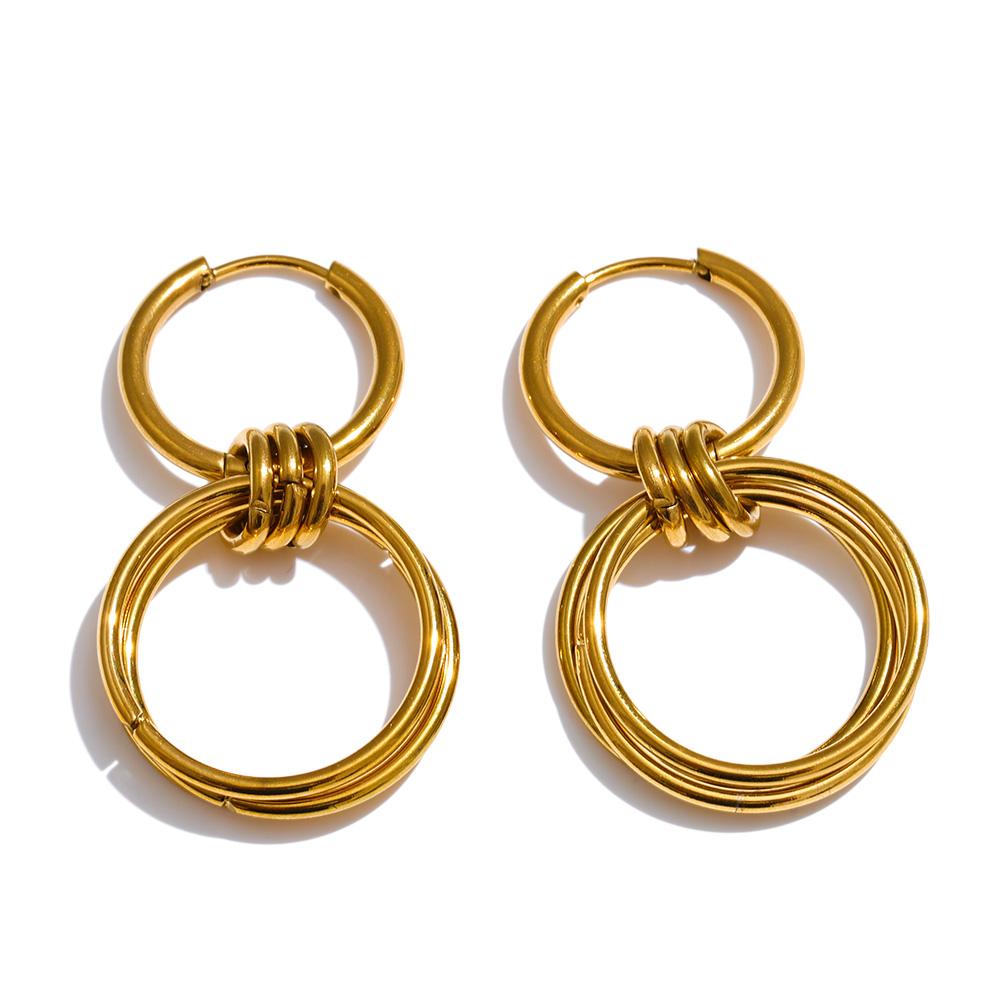 Eetit Отличительные повседневные серьги-подвески с двойным круглым элементом из нержавеющей стали для всех случаев, устойчивые к потускнению, универсальные, модные украшения