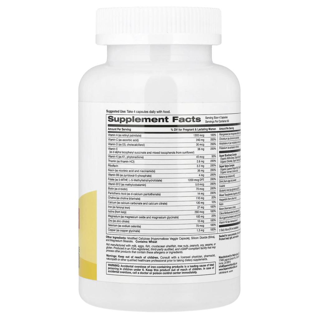 Super Nutrition Multivitamin for Pregnant Women, with Super Green Vegetables and Spices, 240 Veggie Capsules