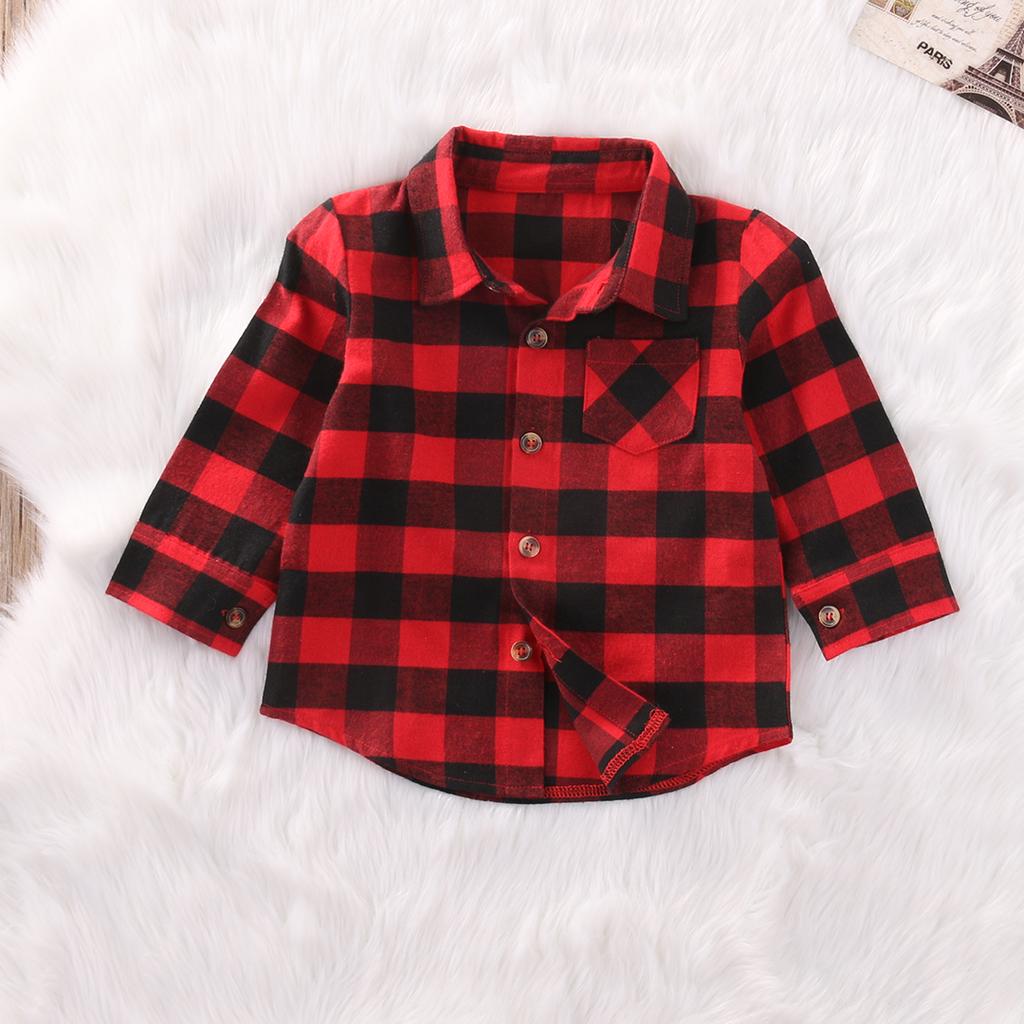 Fashion Baby Kids Boys Girls T-Shirt Long Sleeve Plaid Cotton T Shirt Checks Tops Clothes Outfit