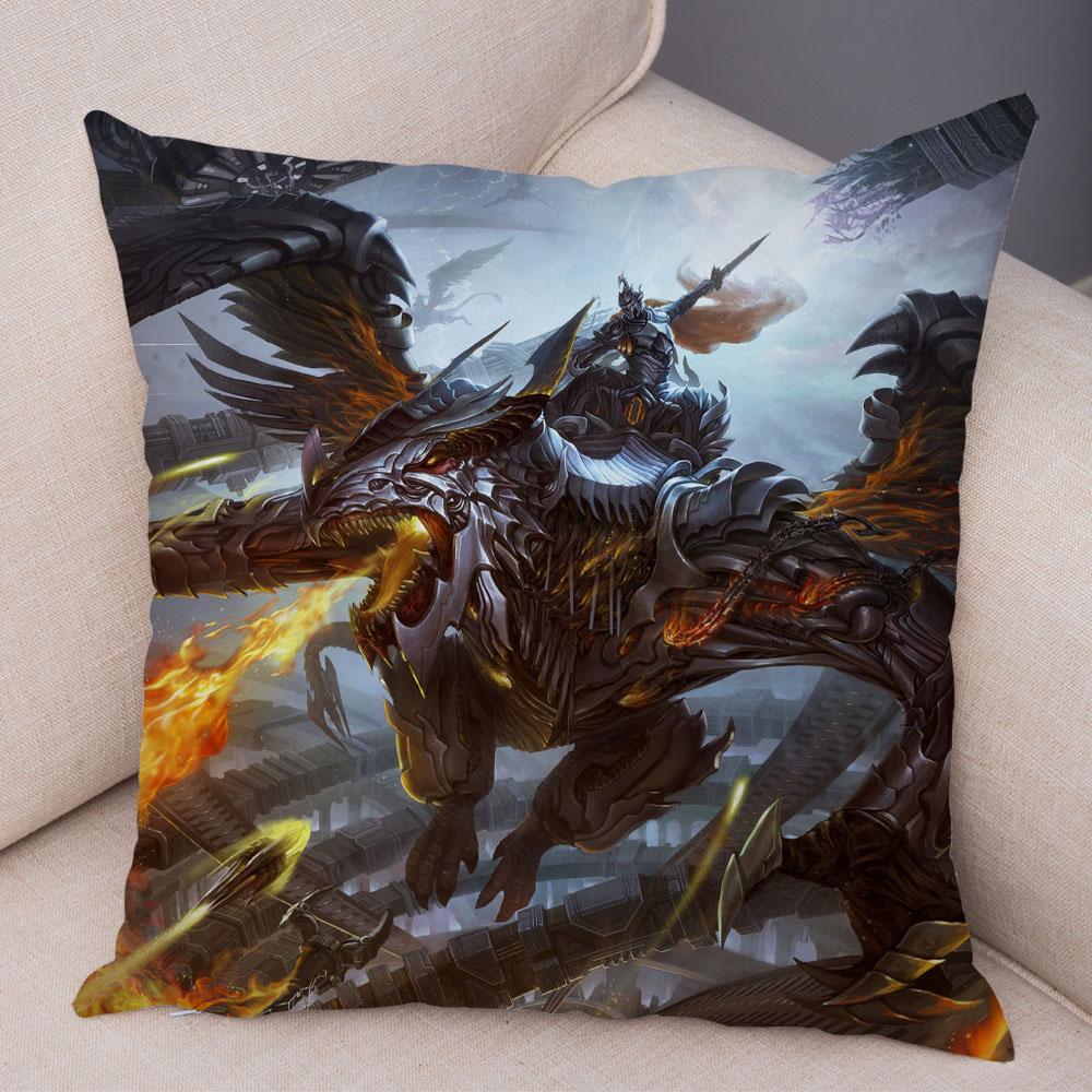 Наволочка с мультяшным животным принтом, чехол для подушки с рисунком дракона, декоративная наволочка для автомобиля, дивана, дома, гостиной