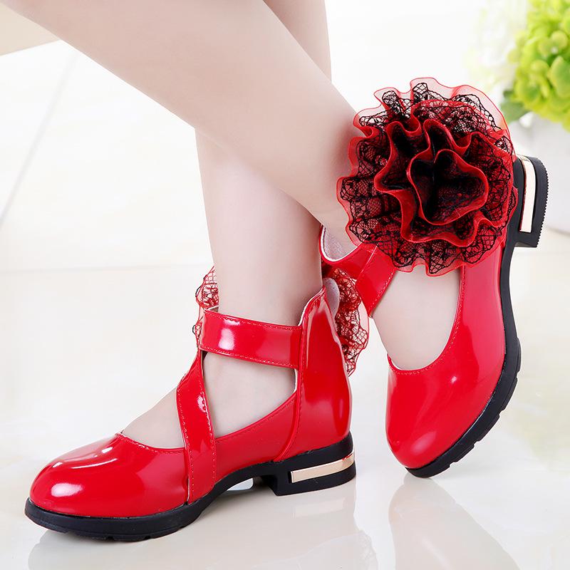 Kids Shoes Girls High Heel Princess Flower Fashion Children Shoes Leather Fashion Girls Party Dress Wedding Dance