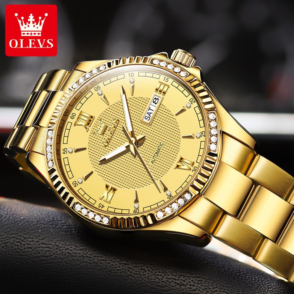 OLEVS Watches Man Steel Automatic Mechanical Watches For Man Waterproof Hand Clock Dual Calendar Luxury Original Big Save
