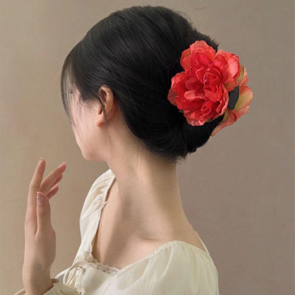 Тканевый пион цветок заколка для волос большая клипса-акула креативная искусственная цветочная клипса-краб для девочки