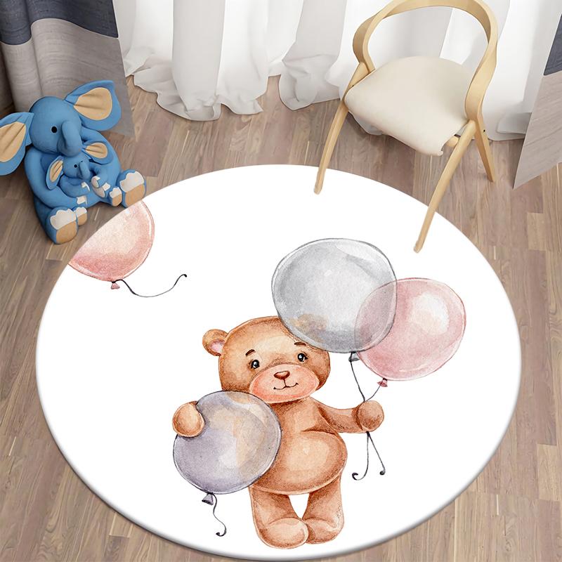 Living Room Round Carpet Floor Mat Kids Anti-Slip Mat Cartoon Bear Print Kids Carpet Kawaii Area Rug