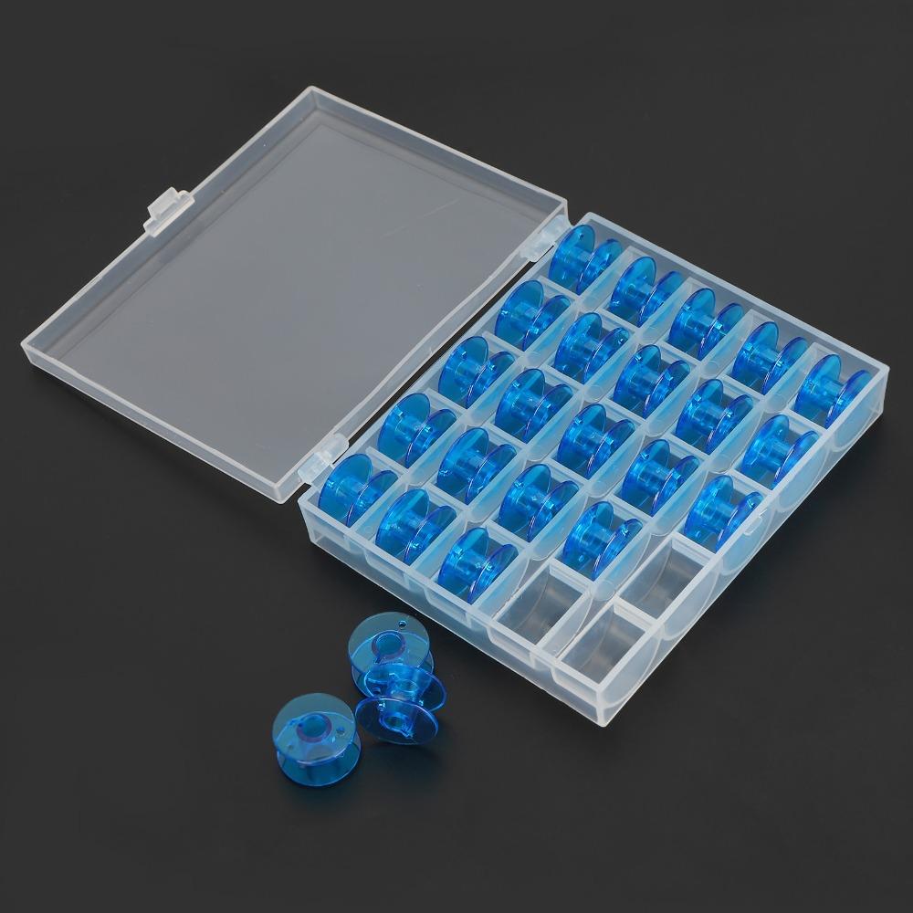 25pcs With Organizer Empty Bobbins Plastic Sewing Machine Accessories Plastic Spool Household Use