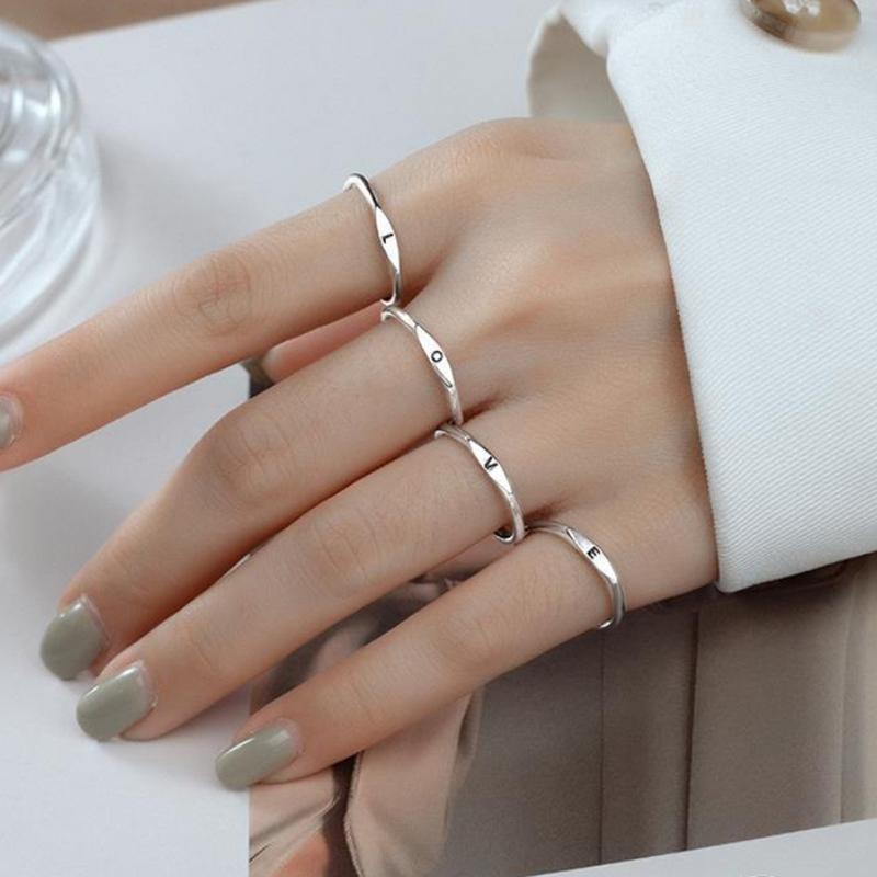 Серебряное Корейское 26 Букв A-Z Открытое Кольцо Мужчины и Женщины Кольцо Подарок для Пары Украшения