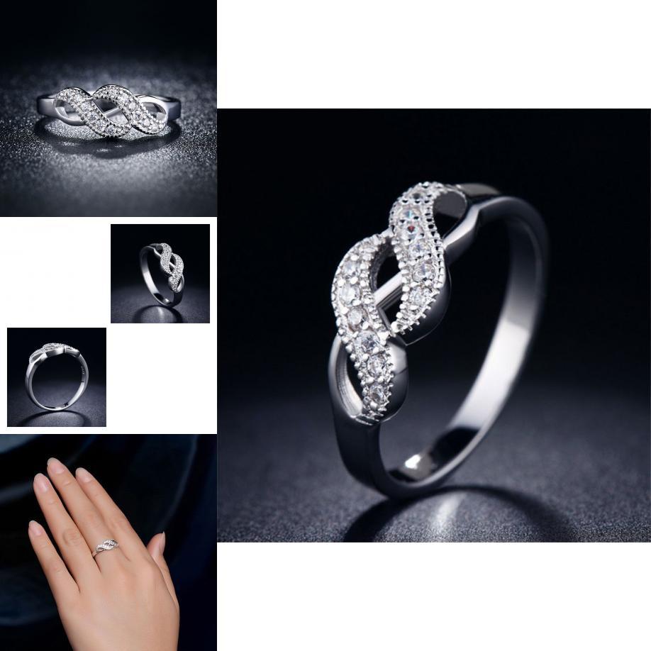 Fashionable Double Spiral Design Ring With Zirconia Inlaid White Gold Plated Women's Jewelry