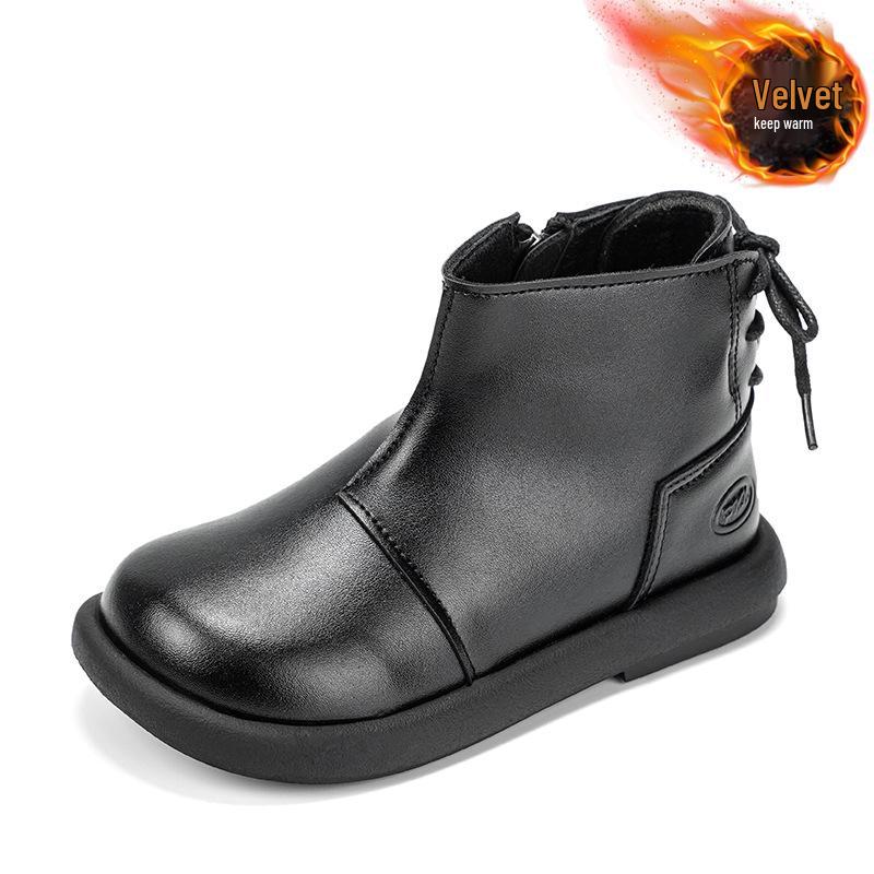 Черные укороченные ботинки Dr. Martens для девочек с бархатом - Коллекция Осень/Зима 2025 Кожаные туфли-принцессы
