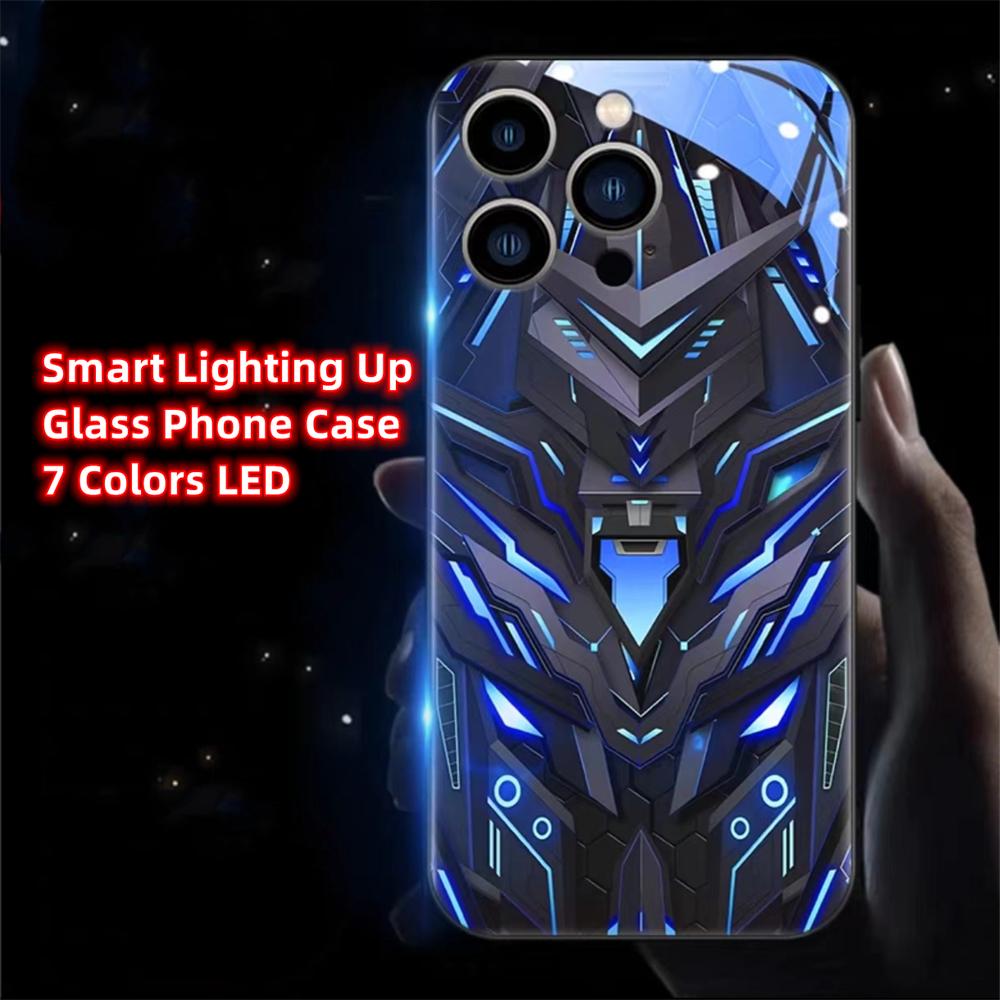 Sound-Activated LED Mech Armor Phone Case – Luminous Glass Cover for IPhone Samsung