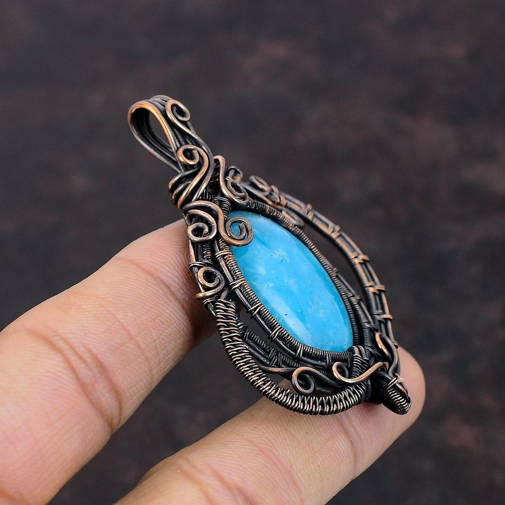 Подвеска из гемиморфита, медная проволочная обертка, подвеска с драгоценными камнями, уникальная подвеска, медная бижутерия, подвеска ручной работы, проволочная обертка, ювелирные изделия для подарка