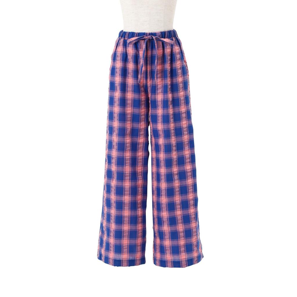 Francfranc Check Pattern Ribbed Cute Loungewear, Blue, Casual, Material,