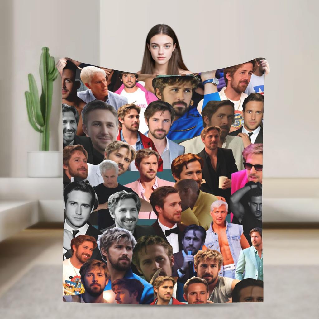 Ryan Gosling Collage Warm Soft Blanket Funny Travel Office Throw Blanket Couch Bed Flannel Bedspread Sofa Bed Cover