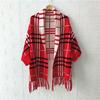 Autumn and Winter Swearer Shawl Dual Purpose Checkered Knitted Sleeve Coat for Women Thickened Tassel Bat Sleeve Cloak