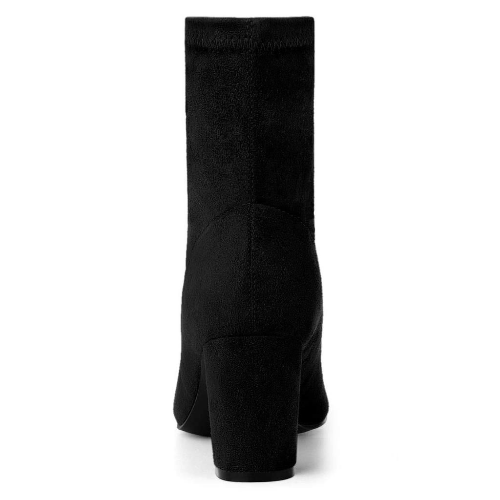 Allegra K Women's Chunky Heel Square Toe Ankle Boots, Front Zipper, Black, Size 27.5cm