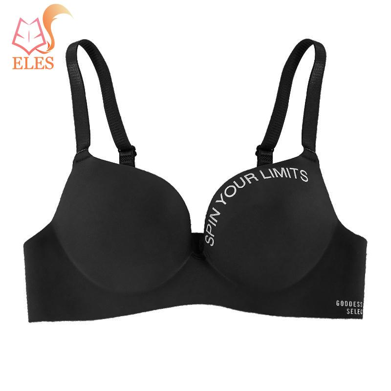 Женский бесшовный бюстгальтер с буквенным принтом без стального кольца, мягкий бюстгальтер из ледяного шелка, сексуальный бюстгальтер пуш-ап со сборками