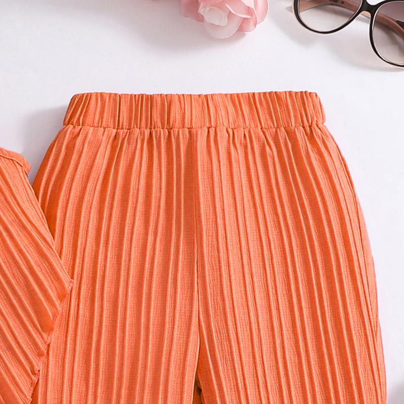 Модный костюм для девочек, летний детский элегантный топ без рукавов с бретельками через шею, повседневные брюки, костюм из двух частей