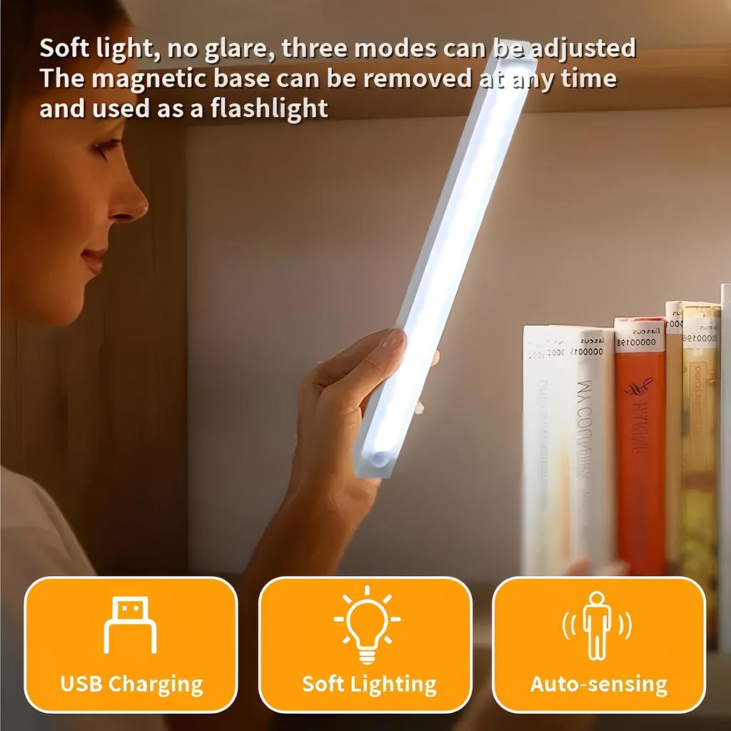 Индукционный светодиодный светильник с USB-зарядкой, магнитный светильник для шкафа, подходит для кухни, гардероба, прихожей, спальни, освещения шкафа, датчик движения