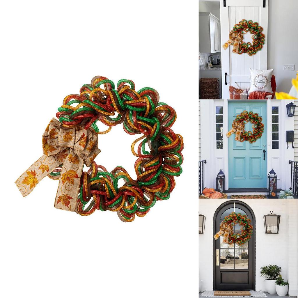 Vibrant Thanksgiving Maple Leaf Bow Decor Wreath For Home And Door Display