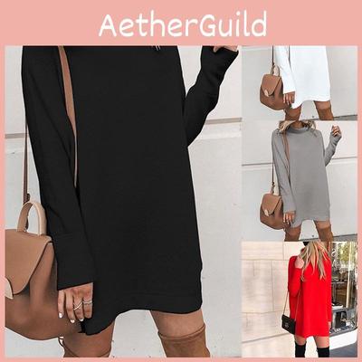 Ультрамягкое Женское Теплое Вязаное Платье с Длинным Рукавом Идеально Для Осени И Зимы