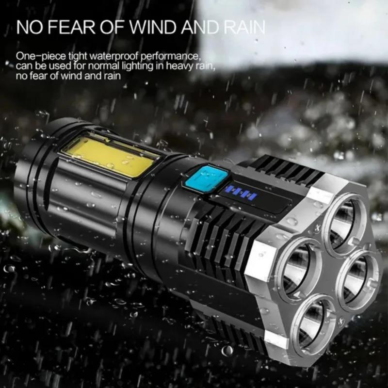 Мощный фонарик с зарядкой, Супер яркий USB перезаряжаемый 4 LED ручной фонарь для кемпинга, портативный фонарь для экстренного отключения электроэнергии