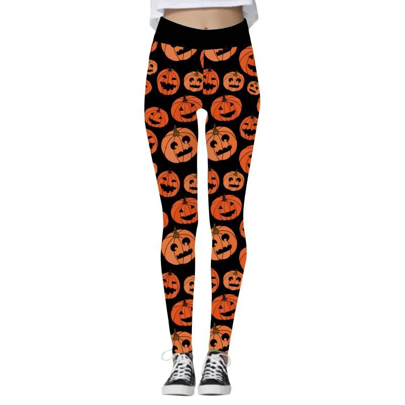 Halloween Womens Yoga Pants 3D Print Pumpkin Skeleton Slim Fit Stretch Workout Leggings