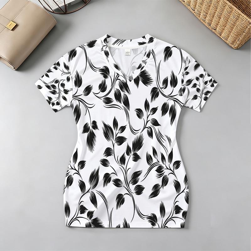 Floral Fitted V-Neck Short Sleeve Mini Dress Soft, Versatile for Daily Casual & Night Street Wear