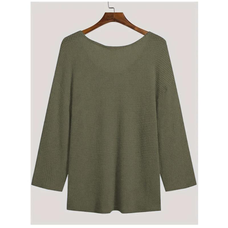 Spring and Autumn New Men's V-Neck Hollow Knitted Long Sleeve Loose Solid Color Casual T-Shirt