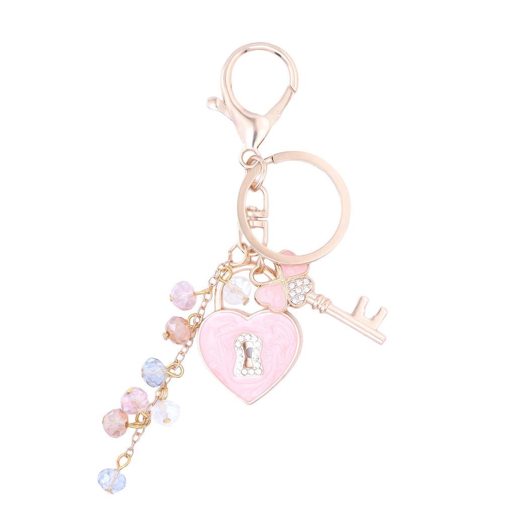 Fashion Heart Lock And Clover Keychain For Stylish Bag Decor With Electroplated Alloy