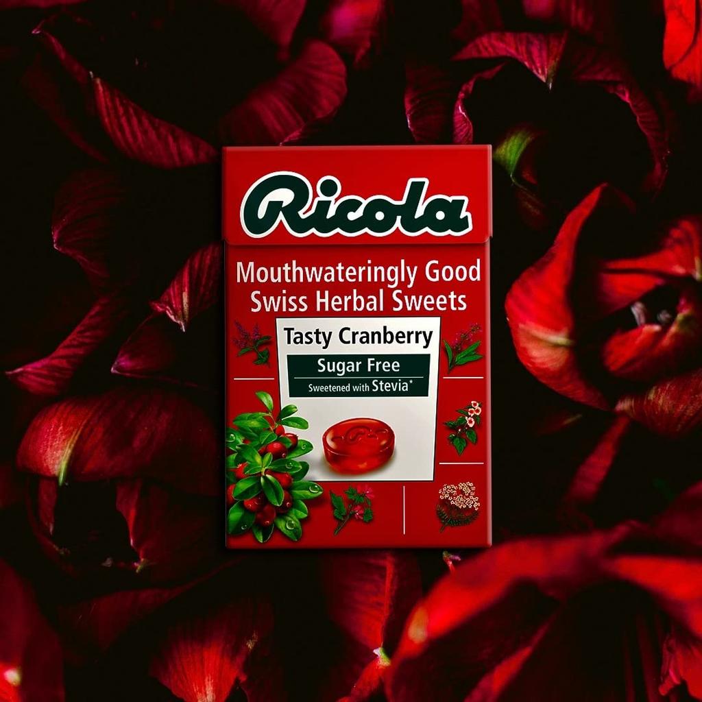 Ricola Tasty Cranberry Swiss Herb Lozenges Sugar Free Candy, 1.59 Oz 45 G, 2 Pack..