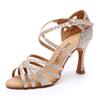 Women Latin Dance Shoes Ballroom Dancing Shoes Tango Party Shoes Silk Satin Shining Big Small Rhinestone Salsa Dance Shoes Cuban Heel 9cm