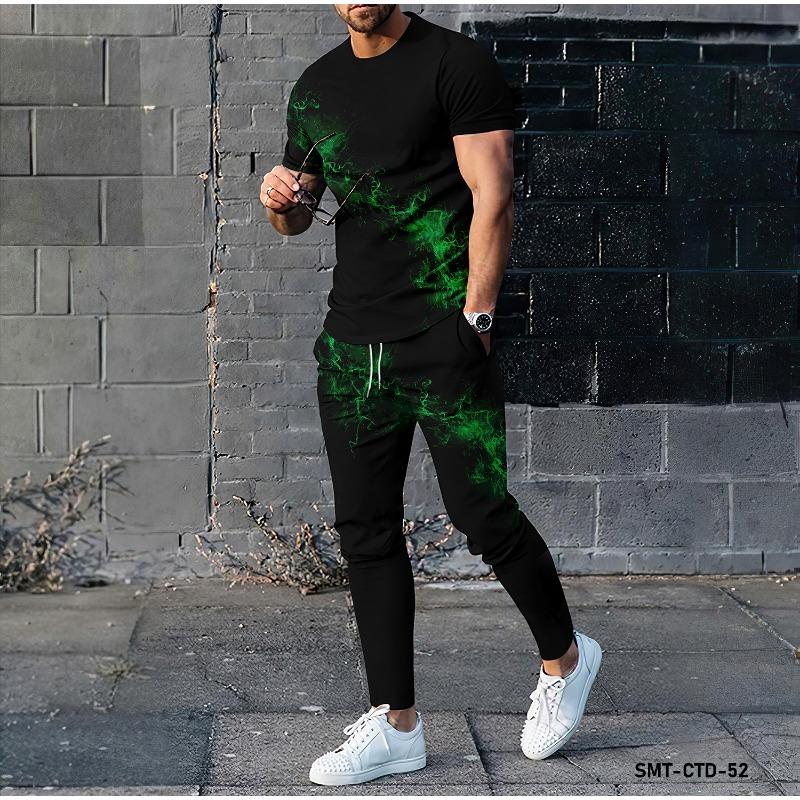 Dotted Graffiti Pattern 3D Printing Fashion Short Sleeved T-shirt and Pants Two-piece Men's Clothing Set