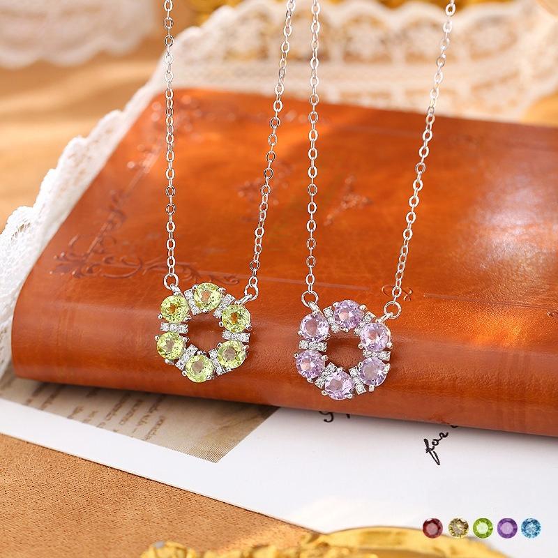 S925 Sterling Silver Necklace Crystal Flower Wreath Pendant Elegant Jewelry for Women