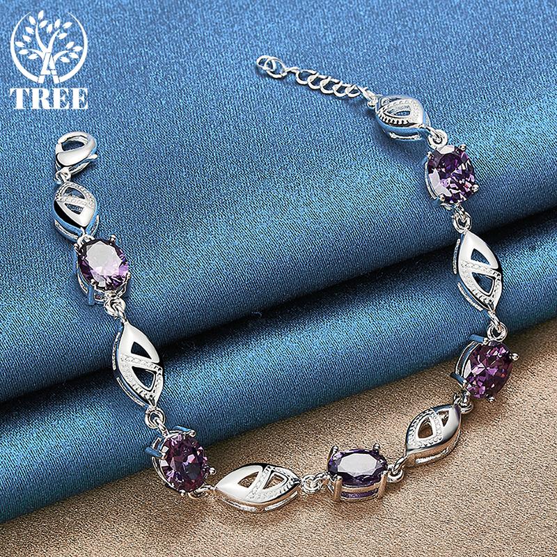 925 Sterling Silver Purple Big AAA Zircon Bracelet Jewelry