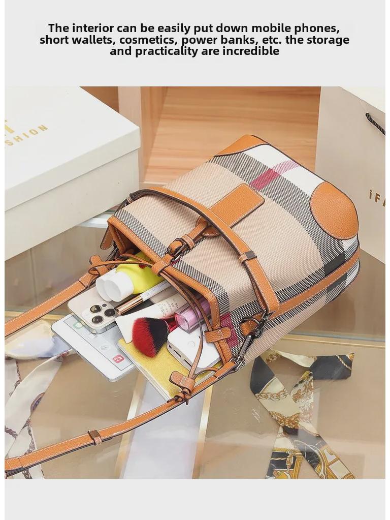 Женская сумка-ведро в клетку 2023 года, класса люкс: Универсальная роскошная сумка-мессенджер через плечо с большой вместимостью