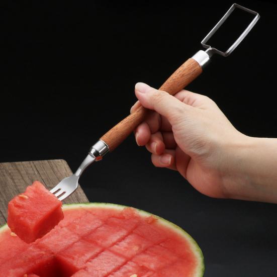 Вилка для резки арбуза, резак 2-в-1, режущий инструмент из нержавеющей стали, быстро безопасный инструмент для сервировки фруктов дыни, портативный кухонный гаджет