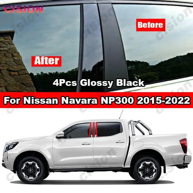 For Nissan Navara NP300 2015- 4x Side Car Door Window Pillar Posts Cover Trim Mirror Effect Glossy Black PC Material Sticker